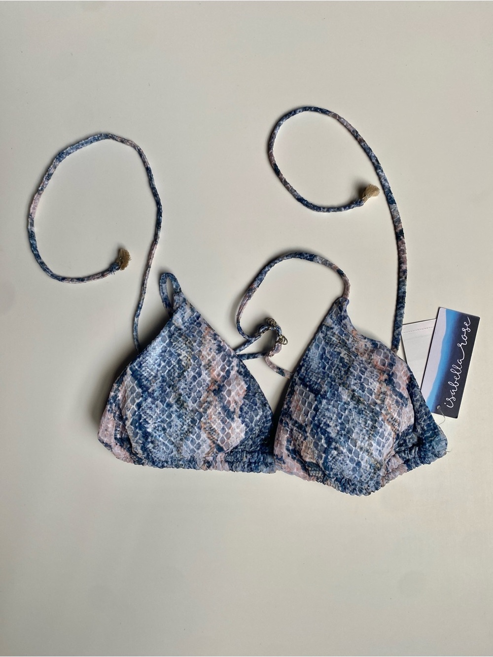 Blue Snake Print Triangle Bikini Top (L)
